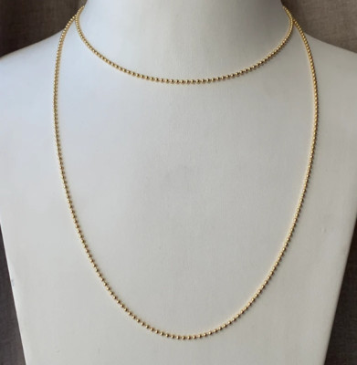 18k 20'' Gelbgold 1,5mm Perle/Kugel Glied Anhänger Erkennungsmarke Kette Halskette 5 gr