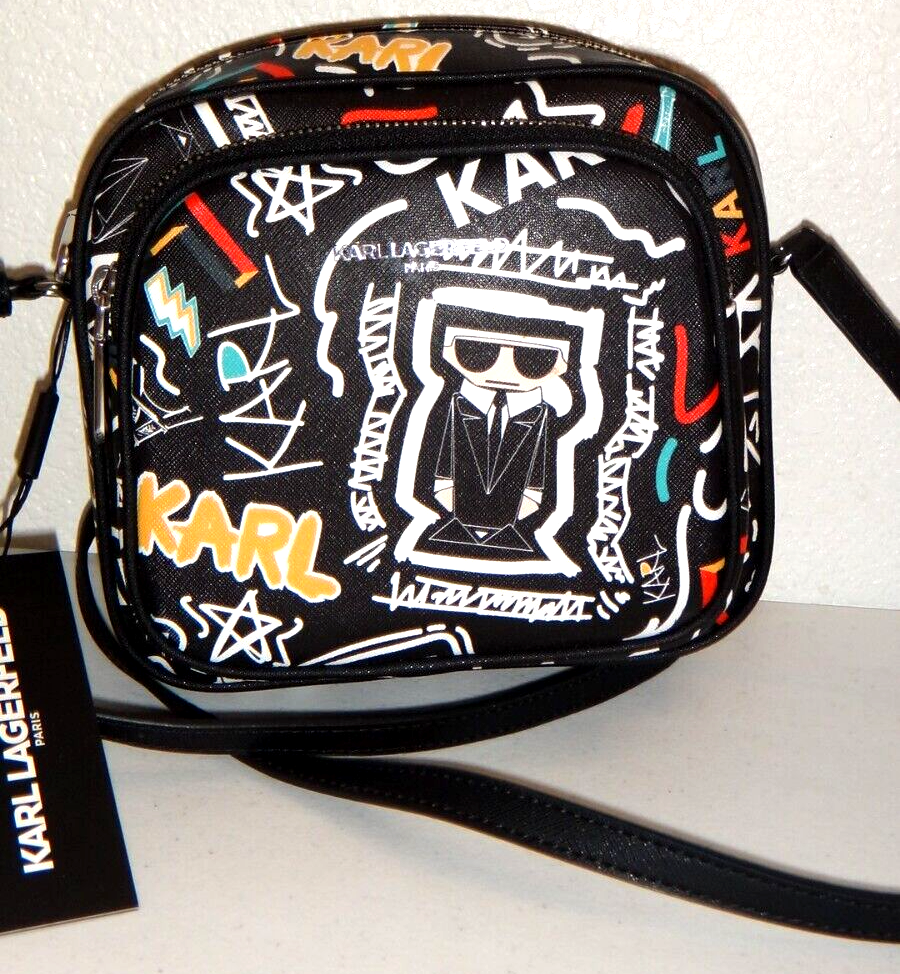 KARL LAGERFELD PARIS Messenger Zip Crossbody Shoulder Bag Black Multi