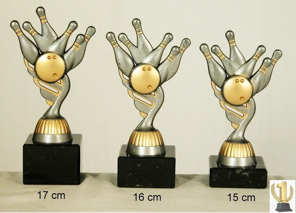 EIGENMARKE Kegel BowlingTrophäe /Pokale Resin auf Marmorsockel mit Beschrift, auch Einzeln