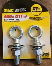 SMART STRAPS Zinc Bed Bolts* 3/8"* 2 Pack*BNIP