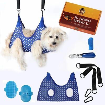 The Dandy Lion Small Dog Grooming Hammock with Dog Grooming Supplies and Dog Paw