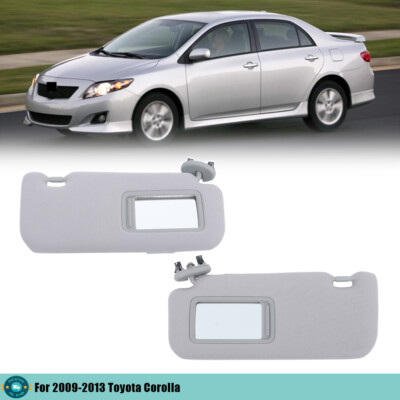 Sunvisor Gray Plastic Right+Left With Mirror Suit For 2009-2013 Toyota Corolla
