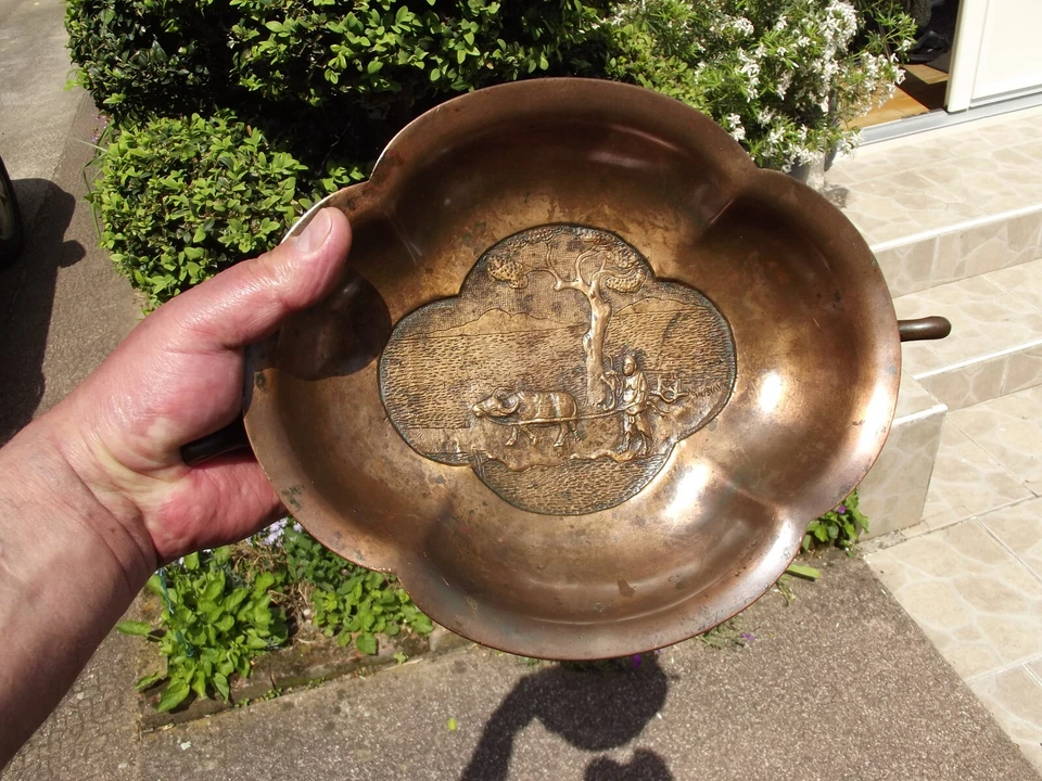 ancienne coupe Indochine Chine bronze laboureur et buffle Vietnam Arts d'Asie - Photo 4/4