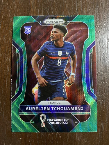 2022 Prizm World Cup Qatar Aurelien Tchouameni Green Wave Prizm Rookie RC #97
