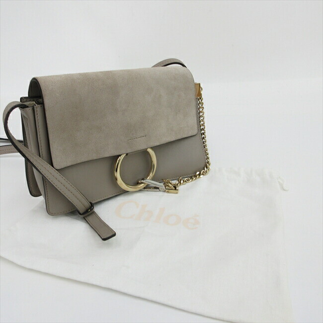 Chloe Long Shoulder Bag Crossbody Gray Suede x Leather Ladies bag