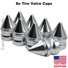 8x Spike Wheel Tire Valve Stem Caps For Car, Truck Universal Fitting (Silver)