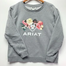 ARIAT Real Carnation Womens M Logo Floral Heather Gray Knit Fleece Sweatshirt