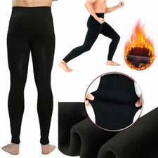 Mens Winter Fleece Lined Elastic Warm Thermal Long Johns Legging Underwear Pants