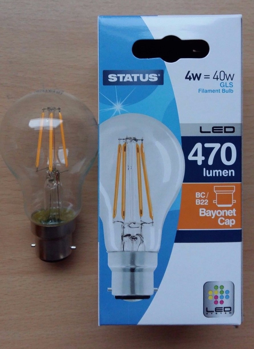 4 x 4w LED GLS Clear Filament Light Bulb Lamp BC Bayonet Cap B22 Push ...