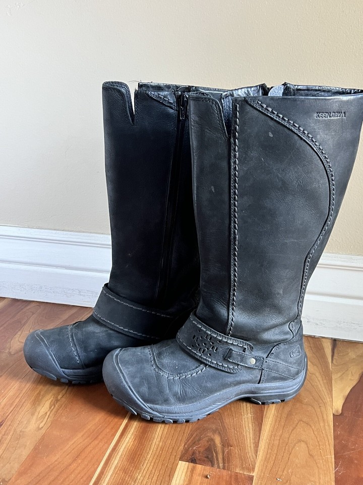 Keen Leather Boots Women size 8 Tall Black Waterproof Zip Up Classic