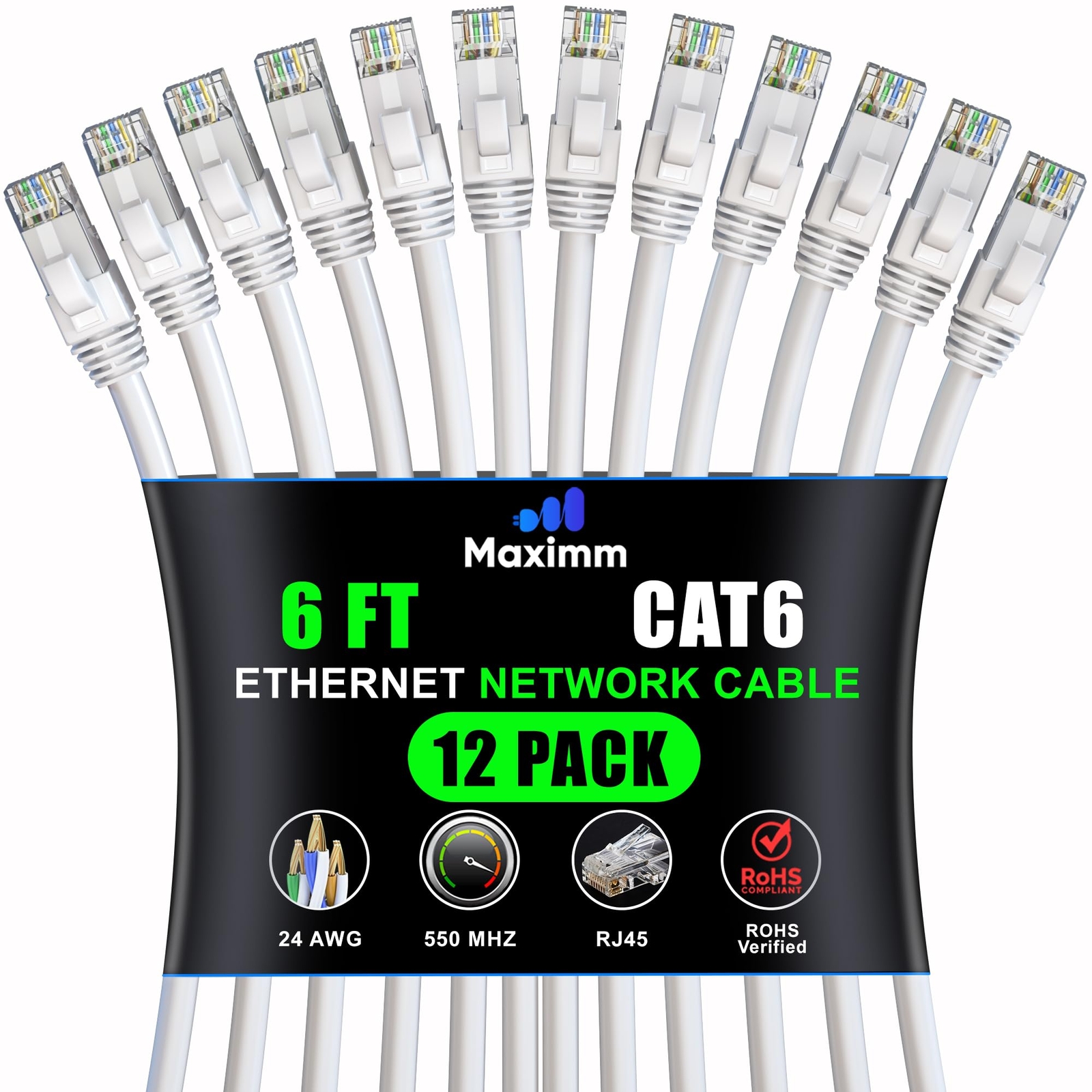 12-Pack 6ft Cat6 Ethernet Cables - High-Speed LAN Network Patch Cables for Internet & Gaming-image