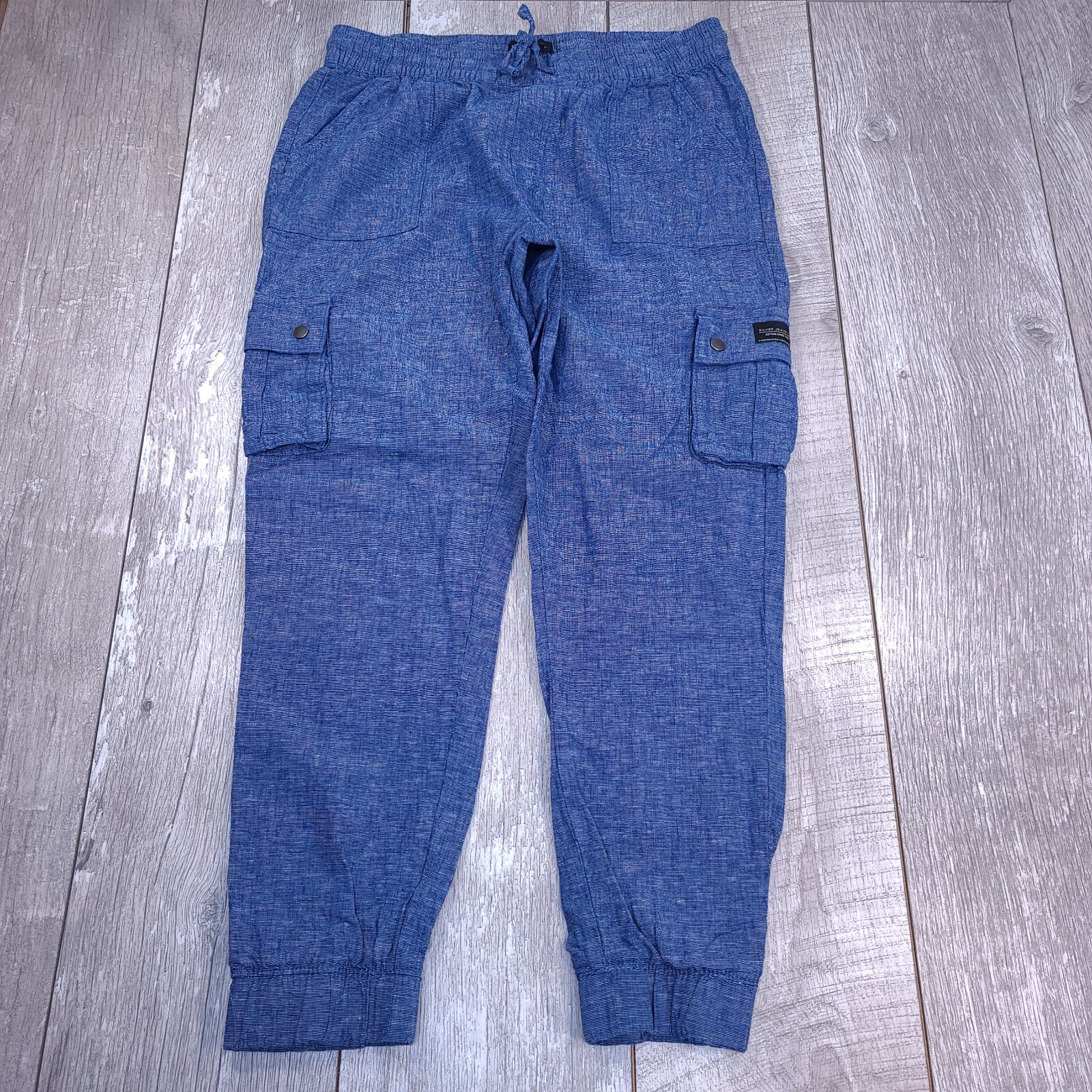 Silver Jeans Womens Linen Cargo Jogger Pants Size Large Chambray Vacation Sun
