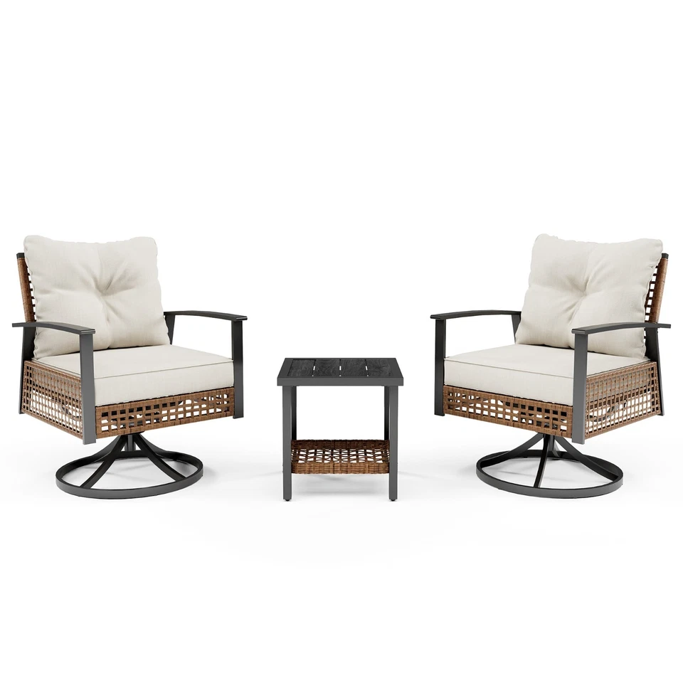 LAUSAINT HOME 3 Pieces Patio Swivel Furniture Set & Coffee Table & Cushions - Image 2 of 4