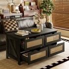Coffee Table with Drawers Weave Rattan Table for Living Room 42'H in Rectangle