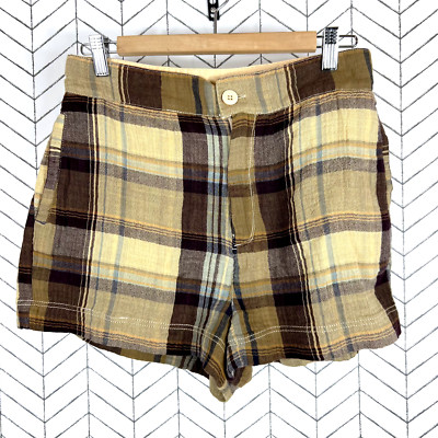 Free People Isla Plaid Shorts Size 10 NWOT Brown