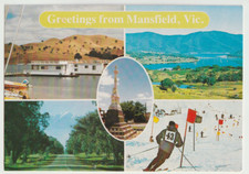 Australia VICTORIA VIC Lake Views Skiing Monument MANSFIELD P-019 postcard 1970s