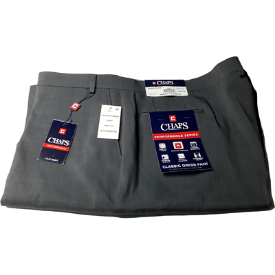 men's chaps classic-fit performance flat-front dress pants NEW Mens 48 x 34 Total Comfort Work Classic Fit Gray Stretch Classic fit flat front