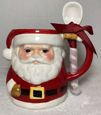 Earthenware Santa Mug Christmas Large Collectible Mug With Stirring Spoon