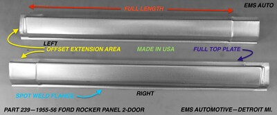 #ad #ad 19551956 FORD 2 DR ROCKER PANEL #239 PAIR EMS AUTO MADE IN USA $288.00