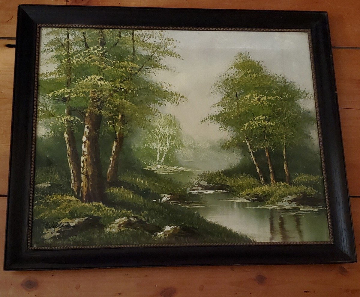 Vintage Landscape Oil Painting Signed WILLIAMS Oak Frame