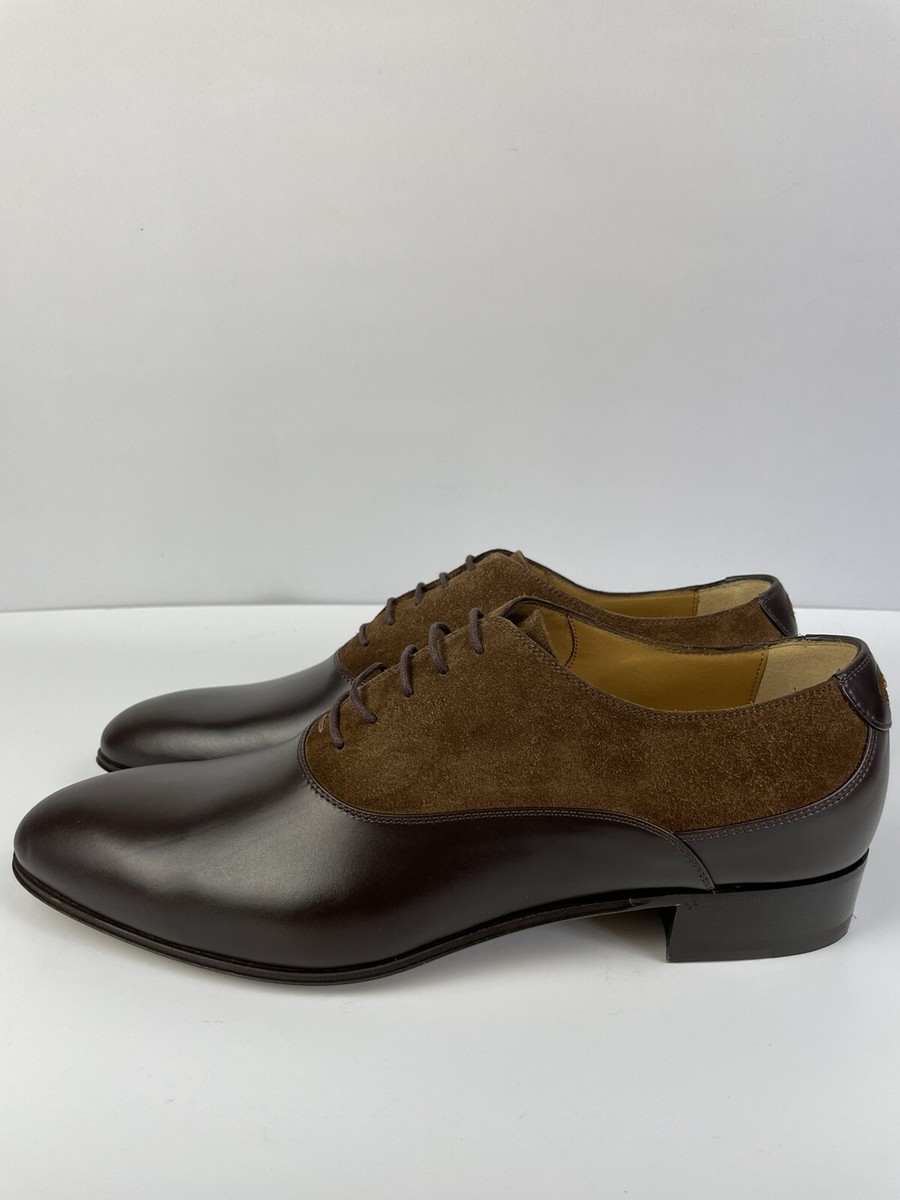 Gucci 719741 Men's Leather Suede Oxford Shoes Cocoa/Brown Size