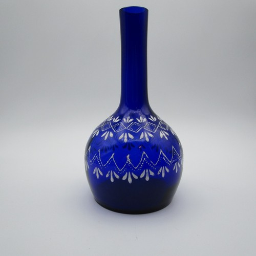 Botella de barbero vintage pintada a mano soplada a mano azul cobalto botella de pontilo - Imagen 5 de 6