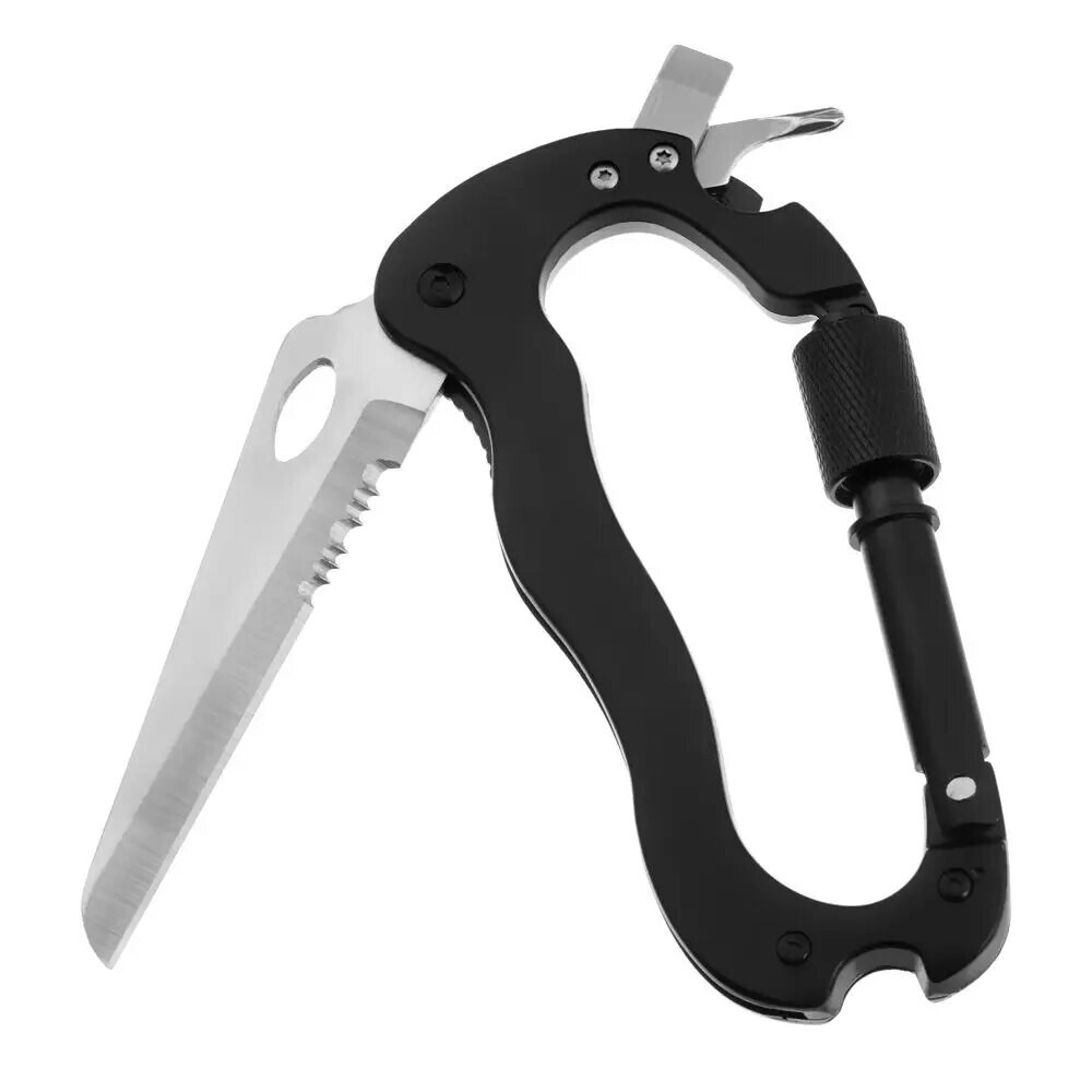 Compact Multi-Tool Carabiner with Knife Screwdriver for Camping Hiking Survival