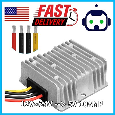 WaterProof 12V/24V to 5V 10A 50W Step Down DC/DC Power Converter Regulator