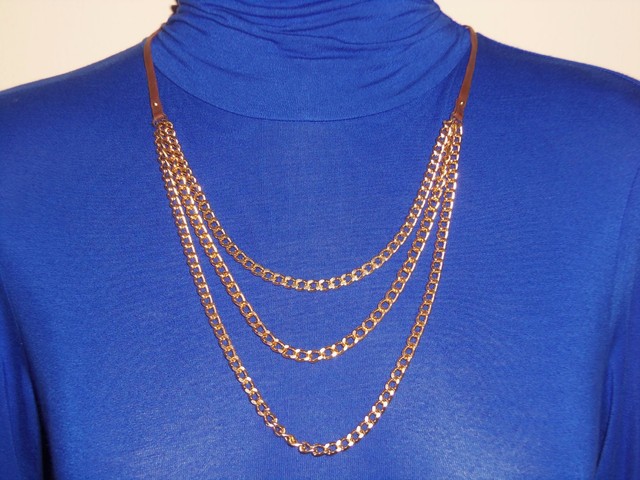 Gorjana Genuine Leather Toggle Clasp Gold Color Multi Strand Chain Necklace EBay