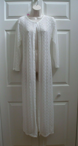Women's Medium Vintage Sexy Robe White Semi Sheer Lace Fabric Long Sleeves New - Picture 9 of 11