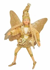12" Girl Flower Fairy Handmade Festival Hanging & Sitting Ornament(Gold&Gold)