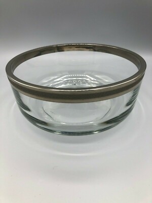 Pasabahce Crystal Glass Serving Bowl w/Silver Rim, 8 1/2'' Diameter x 3 1/2'' High