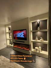 40 50 60 70 inch Media Electric Fireplace 3 Sided Glass With Wooden Logs LED