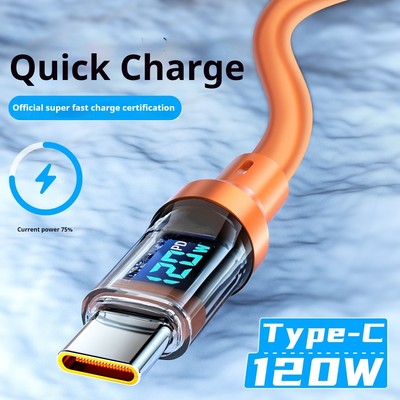 USB-C to USB-C 120W LED Power Display Charging Cable Data Sync for Phone/Pad/Mac