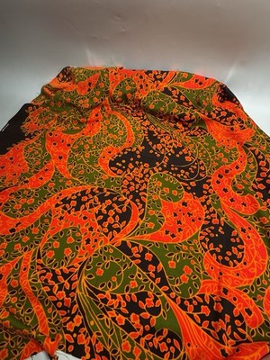 Vintage Hawaiian Fabric THC Textiles 46x79 Bright Floral Orange
