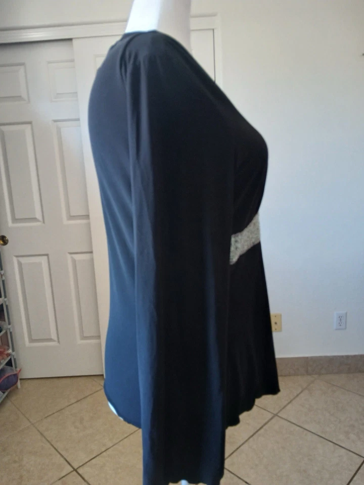 Blusa Top Mujer JTB NEGRA XL Dobladillo Asimétrico Top Manga Campana Lentejuelas Cintura Foto 4 de 4