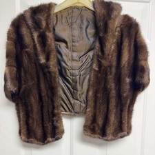 Vintage Mink Fur Stole Wrap Shawl Jacket with Satin Lining