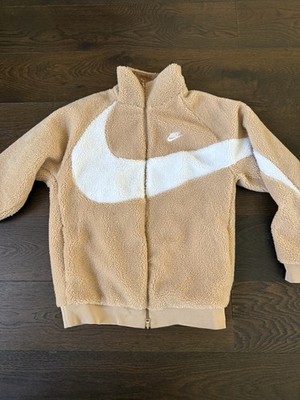 Nike Big Swoosh Reversible Boa Jacket Fleece Sherpa, Hemp White, M