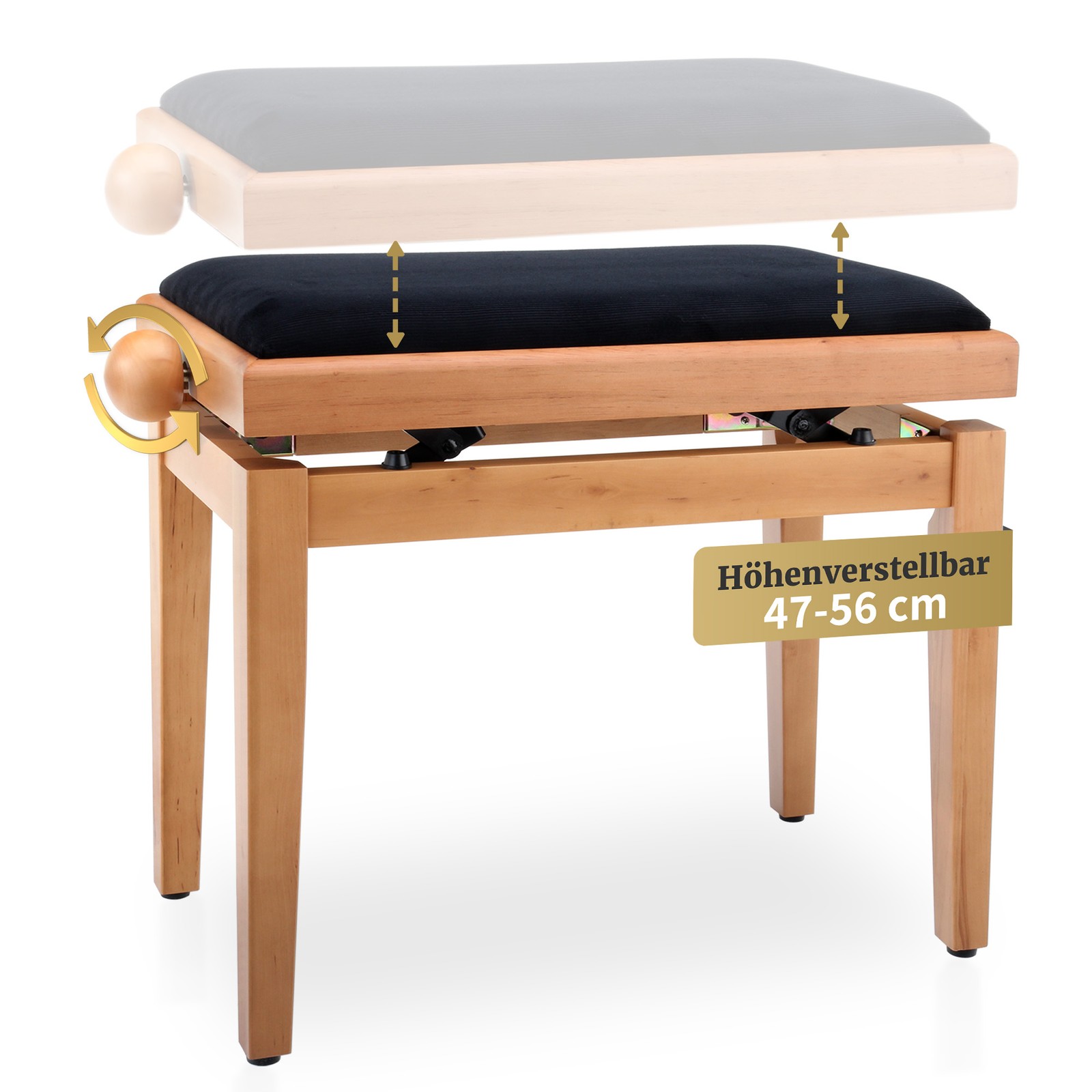 Panca Pianoforte Sgabello Tastiera Panchetta Legno Regolabile Ciliegio Chiaro