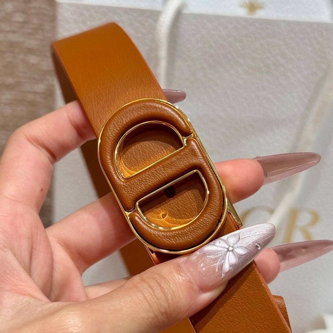 Christian Dior Saddle Belt Brown Leather Gold CD Buckle Size 85 | eBay