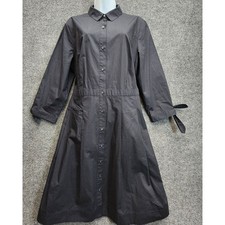 Talbots Petite Women Black Cotton Poplin Shirt Dress Tie Sleeve Midi Maxi 16P