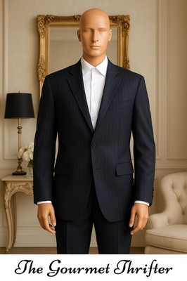 Giorgio Fiorelli Black Pinstripe Blazer Jacket Men s 44R Super Fine Textile