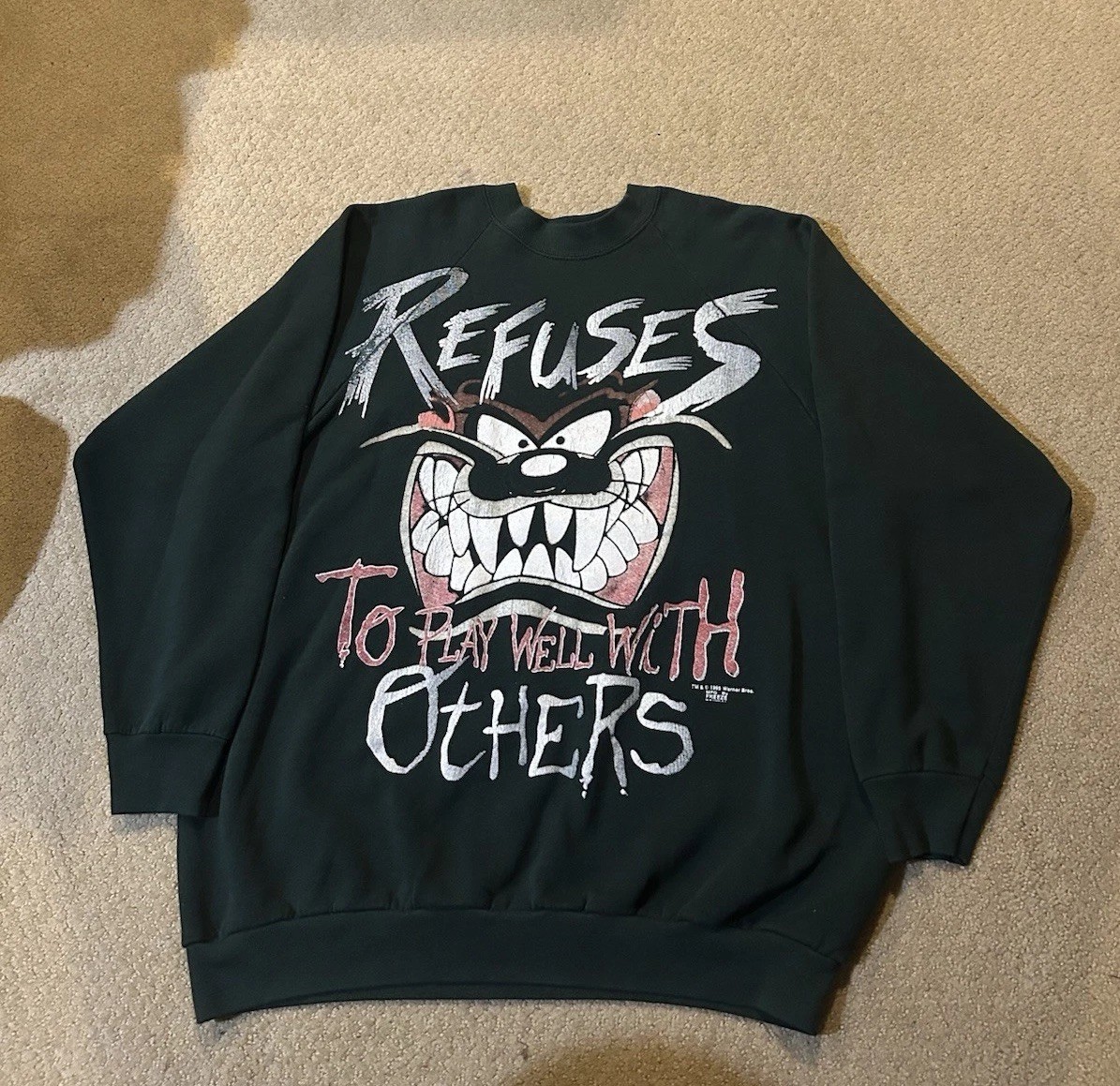 Vintage Looney Tunes Taz Sweater Size Large 1995 Tazmanian Devil Crewneck