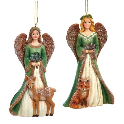 Kurt Adler Winter Green Angel With Deer & Fox Ornament Set E1100