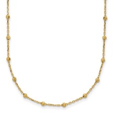 14k Yellow Gold Polished and Diamond-cut Beaded Station Necklace 16" 2.03g
