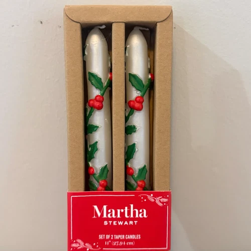 Martha Stewart Set of 2 Taper Christmas Candles Holly Berries 11" NWT image 2