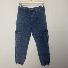 Free People Women's Platoon Cargo Pants in Blue Denim Jean Boho Size XS.