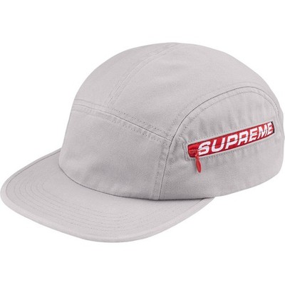 Supreme SS26 Side Zip Jacquard Logo Camp Cap Hat Grey Red One Size