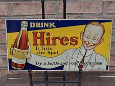 Extremely Rare Antique Hires Root Beer Embossed Tin Sign Josh Slinger