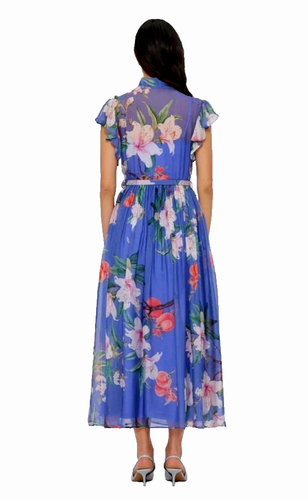 Leo Lin Grace Flutter Sleeve Midi Dress Size 12 US Women Lavish Print Moonlight - Picture 2 of 11